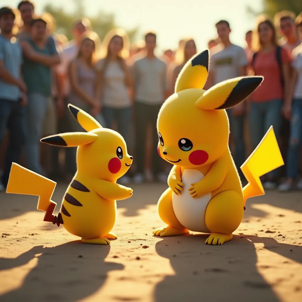 Arenada herkes ayakta. İnsanlar pikachuyu destekliyorlar ama raichu bir hamle yaparak üstünlük kazanıyor. İnsanlar üzgün ve s