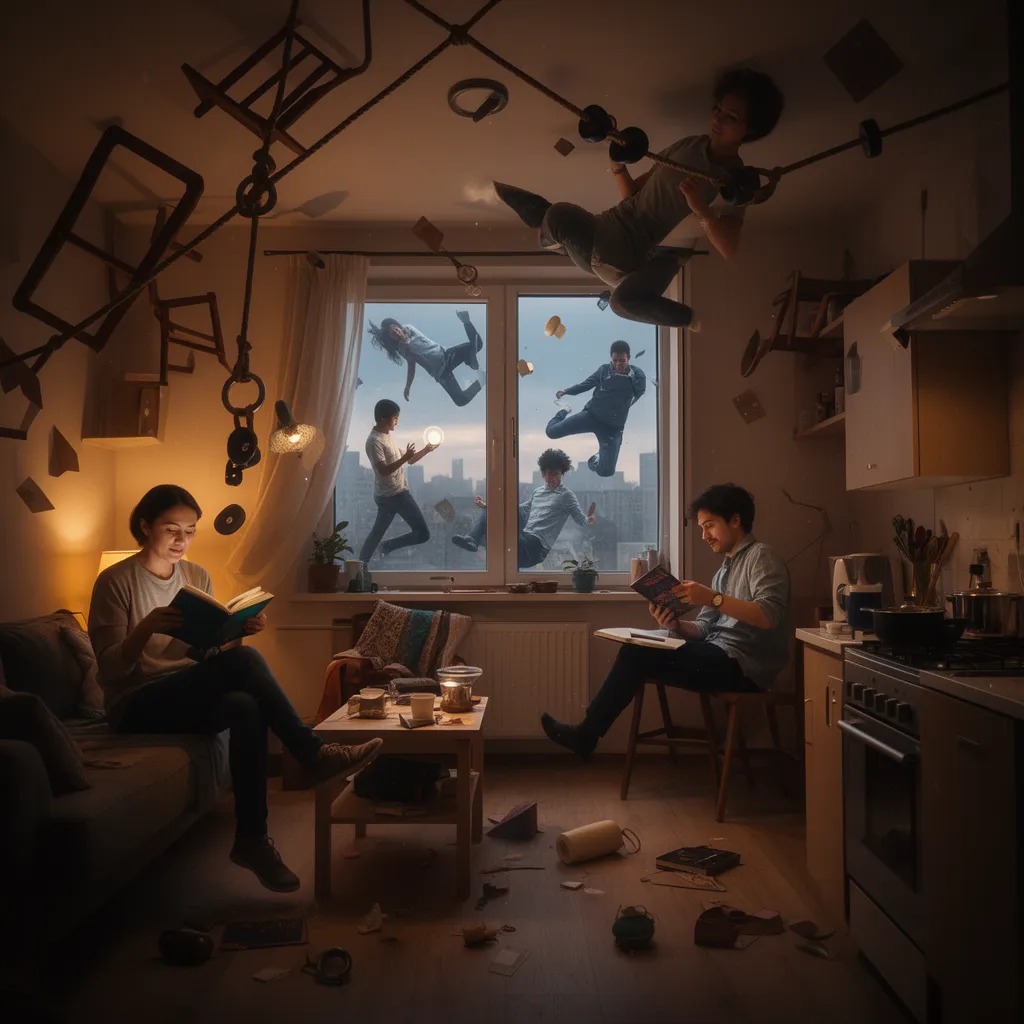 insanlar yerçekimsiz dünyaya alışmaya başladılar. kalan insanlar günlük yaşantıya devam ediyorlar.