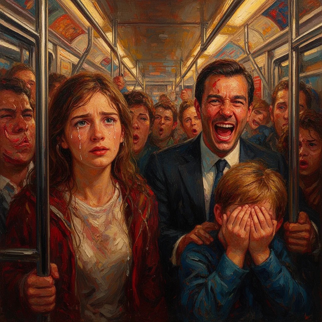 Panic spread as people's true selves were exposed, revealing hidden fears and desires to strangers. Some wept, while others l