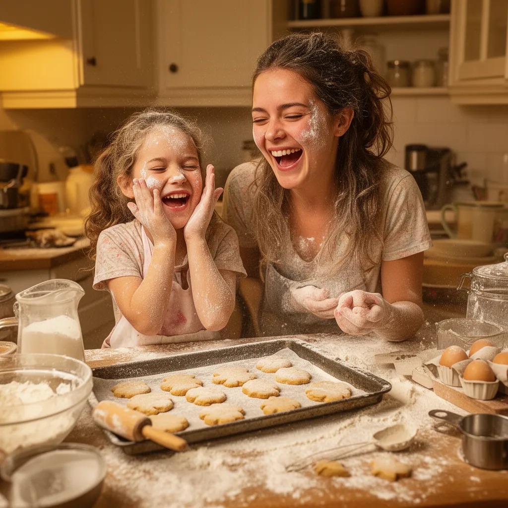 We spun to the kitchen, baking cookies, flour covering us. Laughter and tears mingled with sugar and spice. Chaos had never t