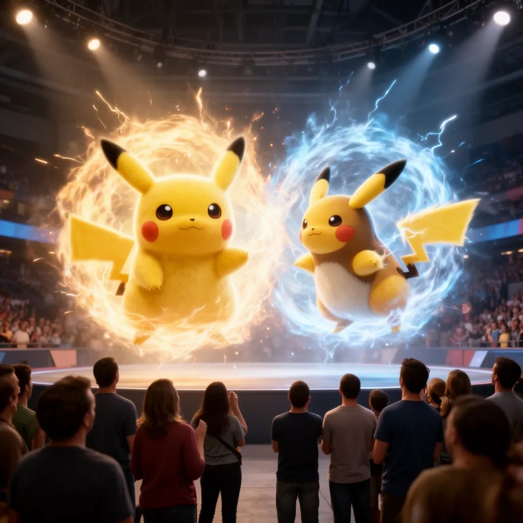 Pikachu ve Raichu arasında patlayan enerji bulutları, sahneyi yeni bir aydınlatıyor. Herkes hayrete düşüyor.