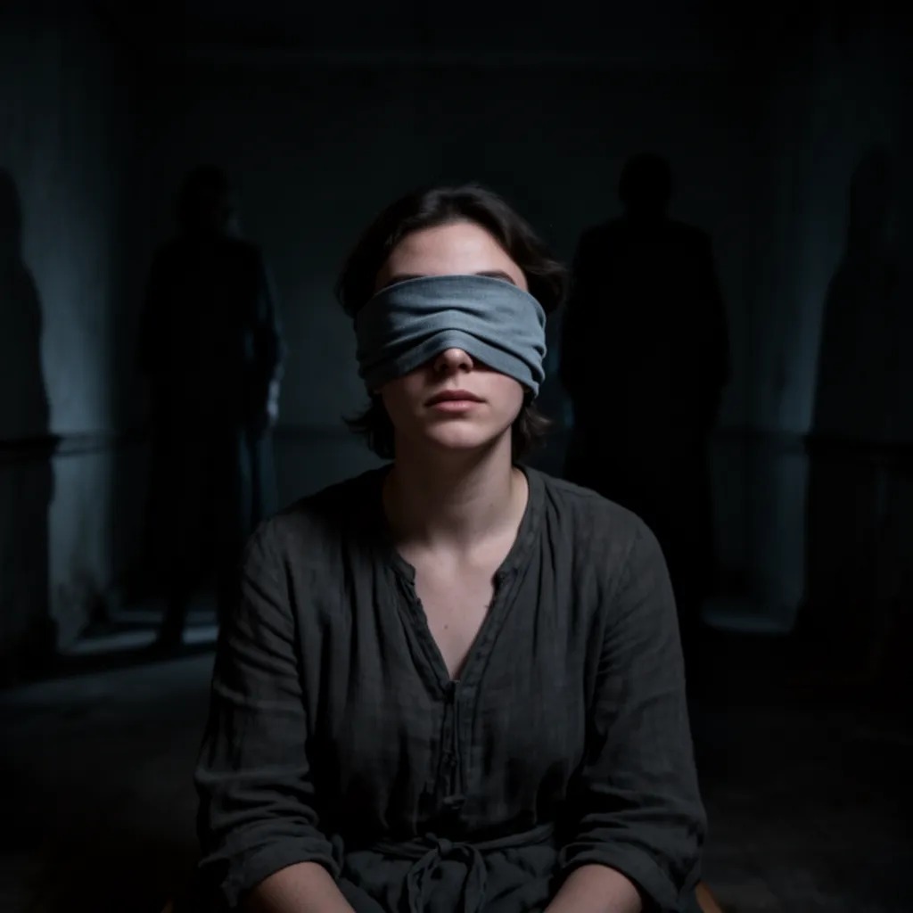 Birdenbire karanlık oda sessizce kımıldadı, karanlıktan biri bana yaklaştı, gözlerimi bağladı. "İki dakika," sesi beni üzdü,