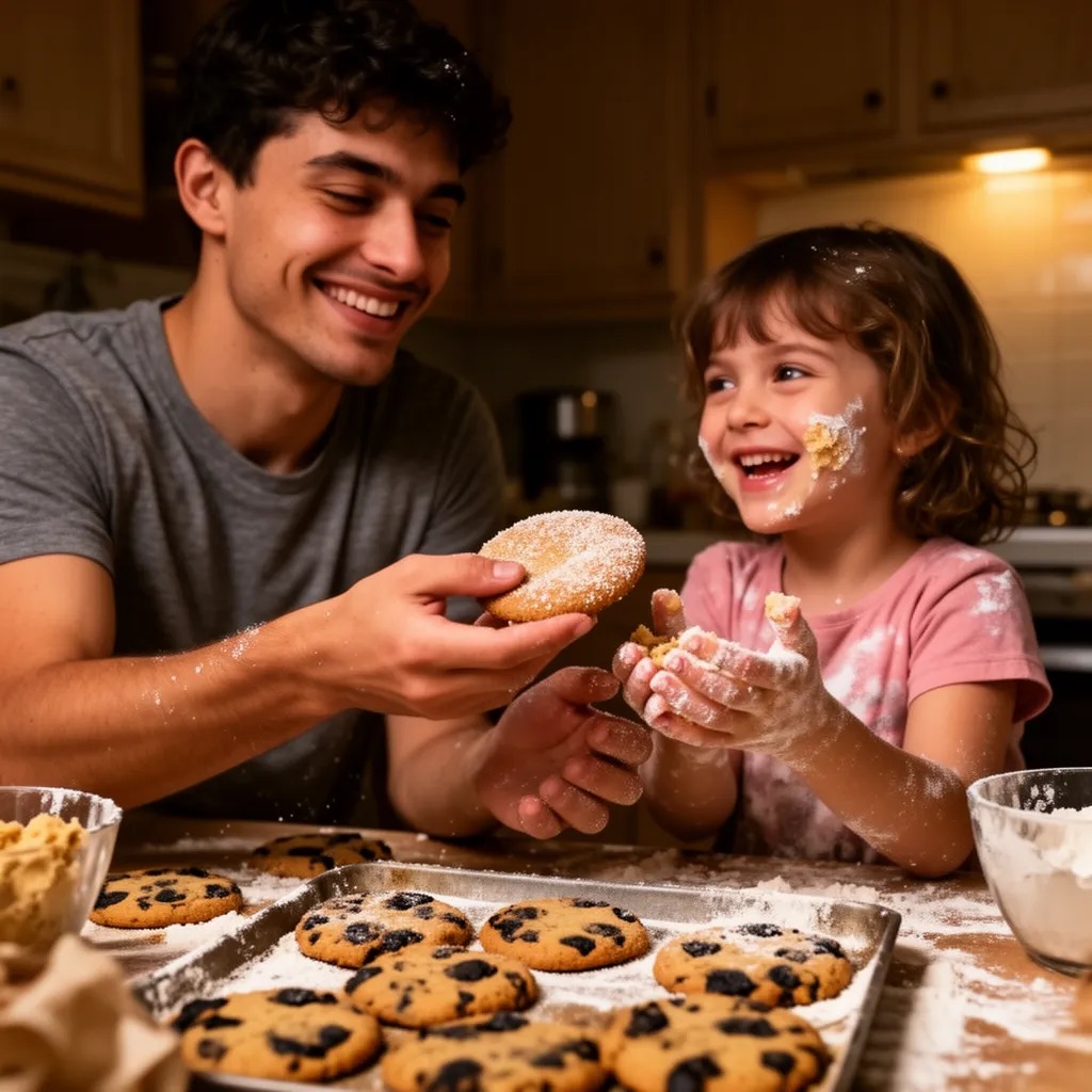My daughter's sticky fingers held a smudge of cookie dough, and I couldn't help but smile at the messy masterpiece. She beame