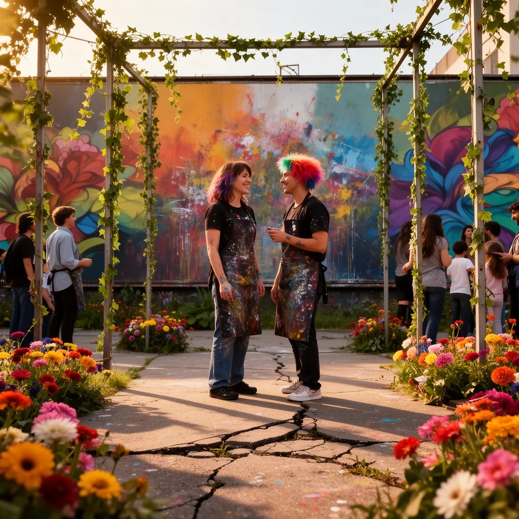 As artists created murals on former billboards, the once-gray buildings began to radiate warmth, reflecting the vibrant hues 