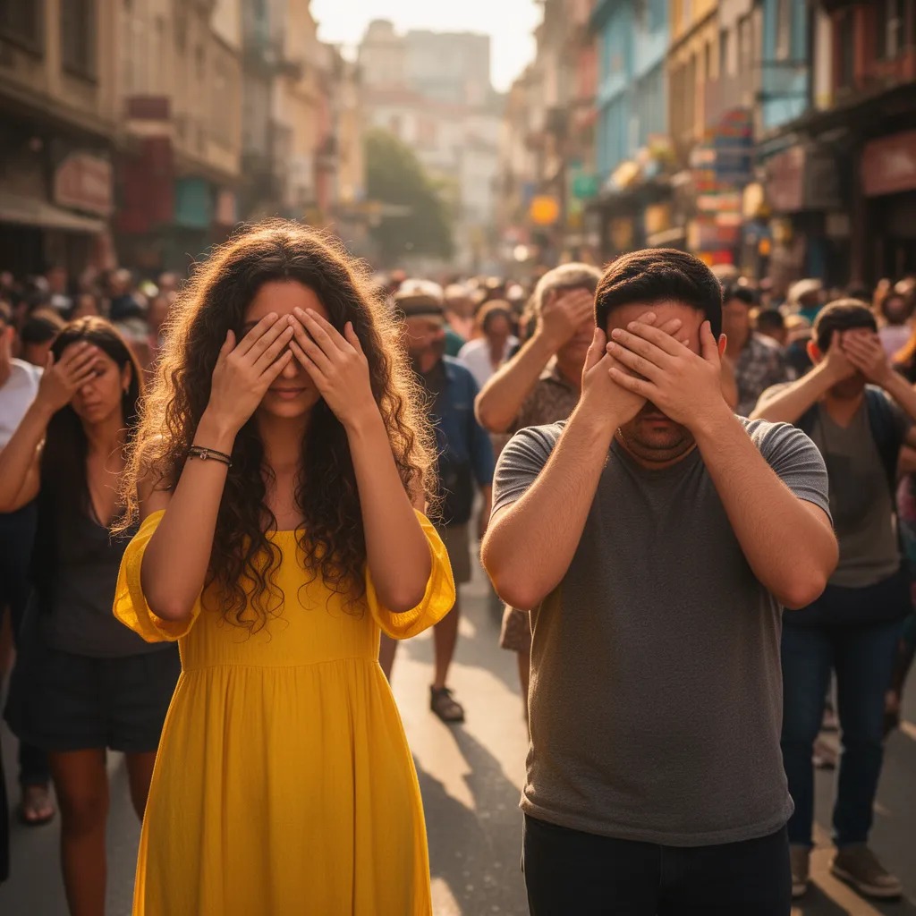 İnsanlar gözlerini biribirinden saklarken, gizli göz temasları bir gizli dil gibi yayılmaya başladı. Birbirlerinin gözlerini 