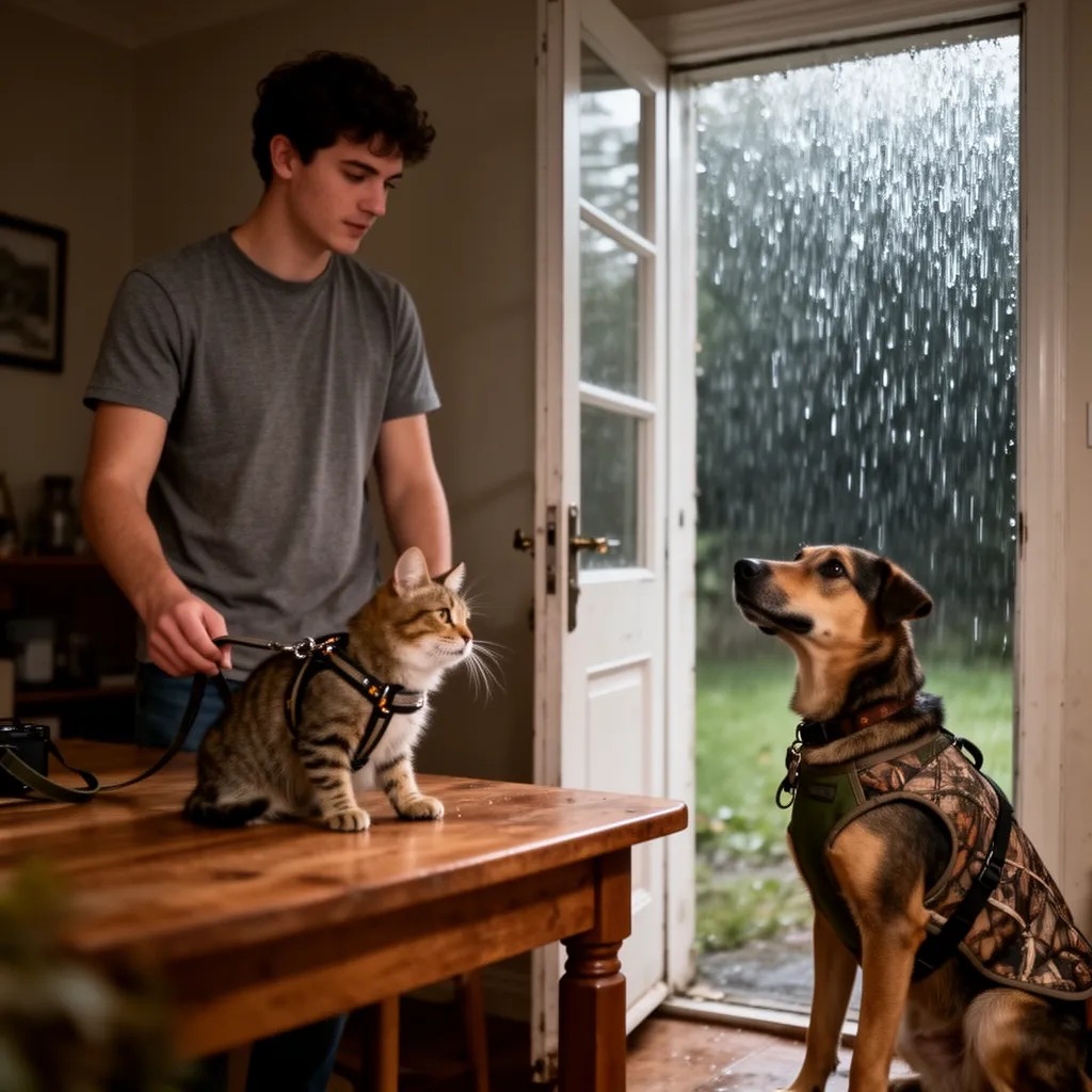 Gökyüzünde karanlık bir bulut kümesi belirdi, hava soğudu ve şiddetli bir yağmur başladı. Köpek avlanmanın eğitimini tamamlam