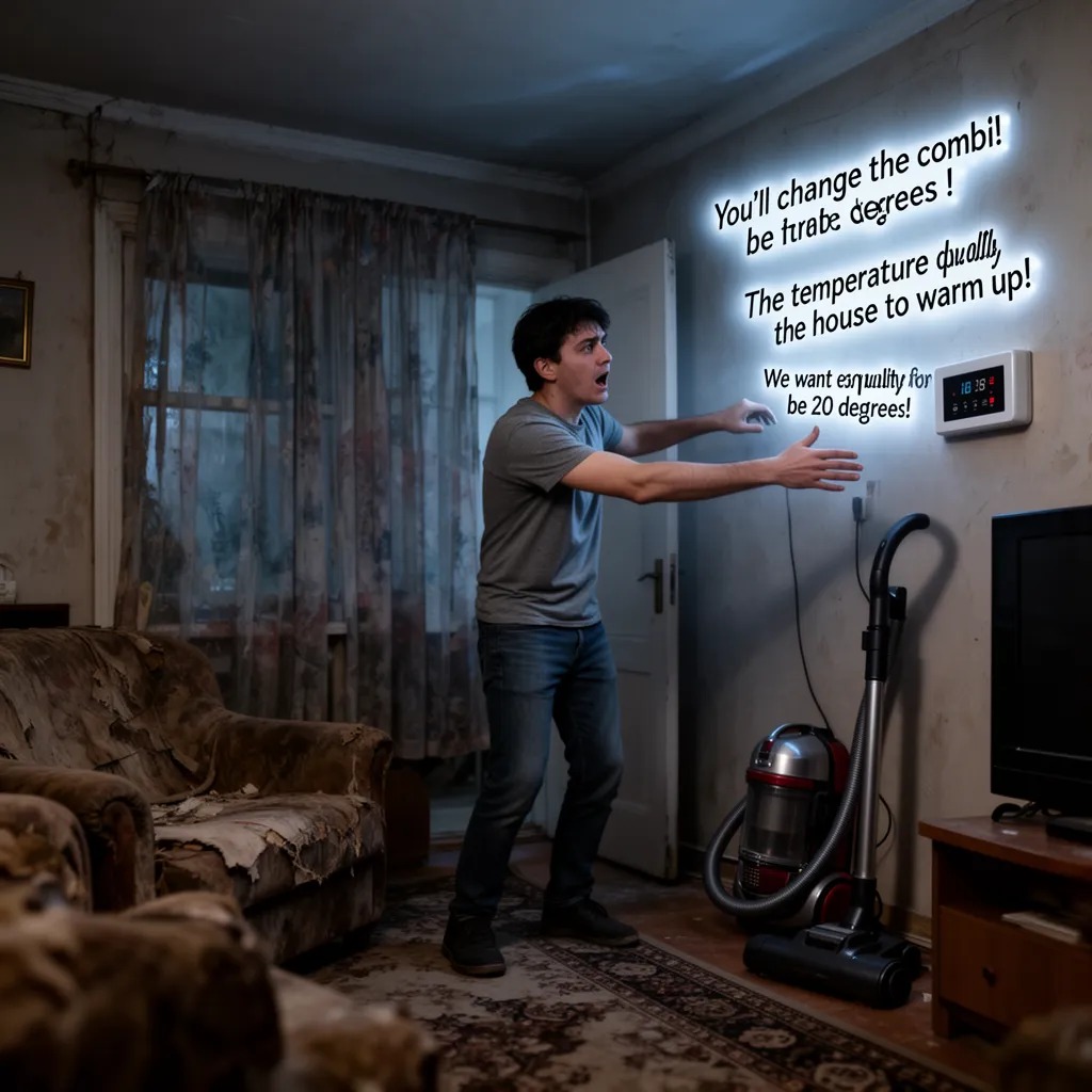 Tüm evde kabus gibi bir ses dalgası yayılıyordu, çoraplar "Kombi değiştireceksin!" ve "Sıcaklık 20 derece olmalı!" diye bağıy