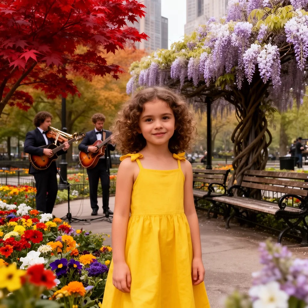 Vines of wisteria curled up lampposts, casting a whimsical glow over the murals. Street performers played among the flowers, 