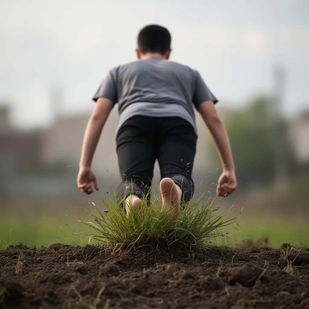 Ayağının tepesinde çimlenmiş bir toprak parçasına bakarken, ayakları sanki önden çekilmeye başlıyor. Tekirden bir şeyler kopa