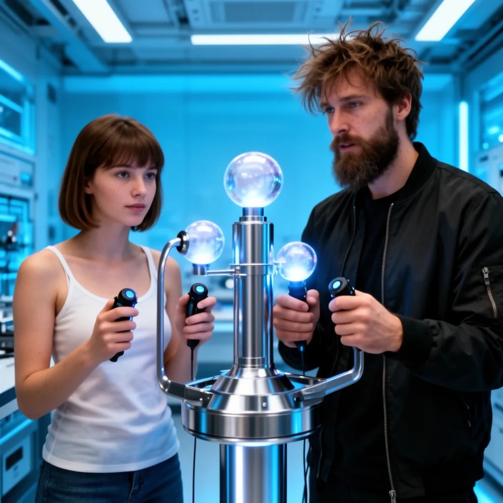 Bunun için harika bir icat keşfettiler, İkiz Dönenler. İki küçük cihaza ihtiyaç duyan herkes, bir anda iki ayrı noktaya ışınl