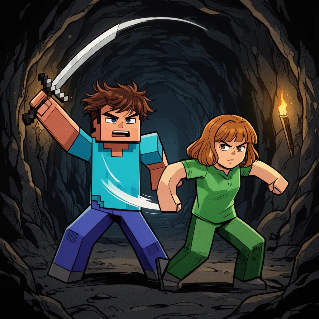 Steve kılıcını salladı.