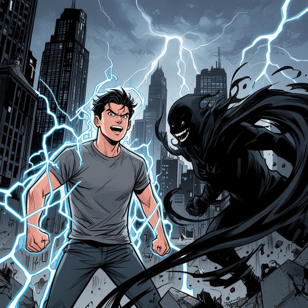 Jay, gökyüzüne doğru elektrik fırlattı. Yıldırımlar gölgeleri parçaladı, ama Umbra elektrik'i kendi bedenine çekti. “Senin gü