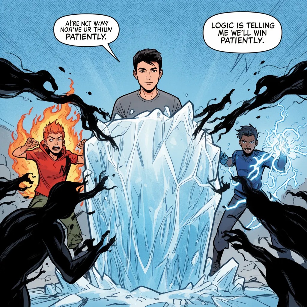 Zane, buzdan devasa bir kalkan oluşturdu. Gölgeler kalkanın üzerine saldırdı, ama buz onları yavaşlattı. Zane'nin yüzü soğukk