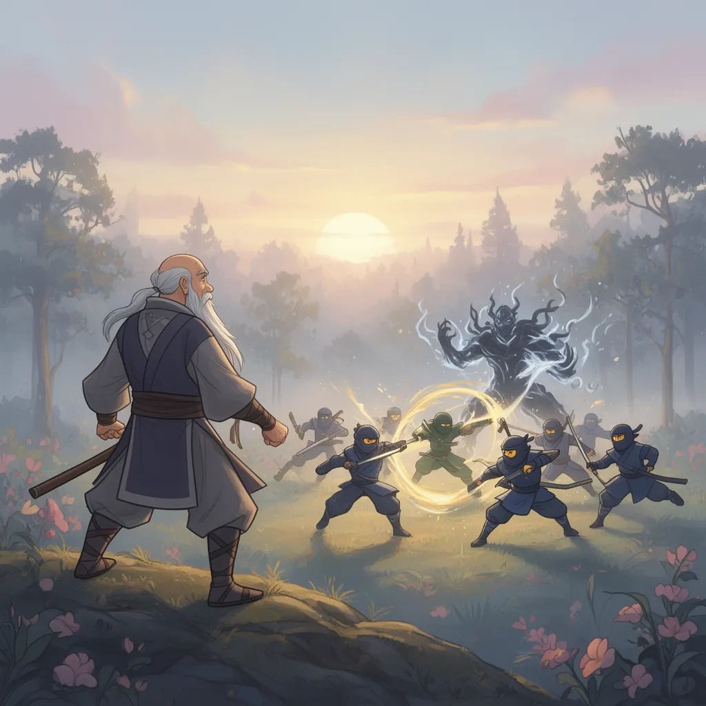 Hayal et: Sensei Wu, ninjaların Umbra ile savaşınyı uzaktan izliyordu. Onların her saldırısında kalbinin derinliklerinde hem 