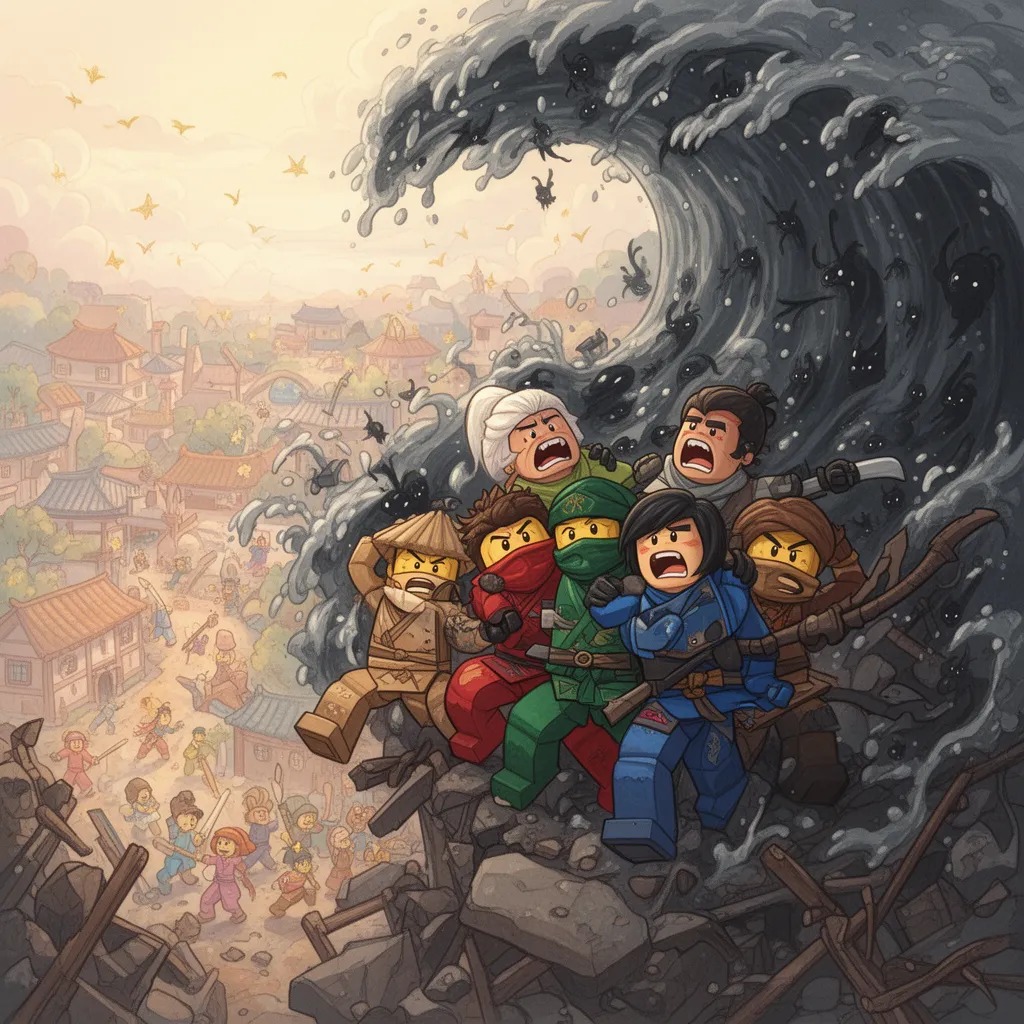 Umbra, ninjalara karşı dev bir gölge dalgası gönderdi. Dalga şehri yutacak gibiydi. Köylüler çığlık attı. Ninjalar da birbirl