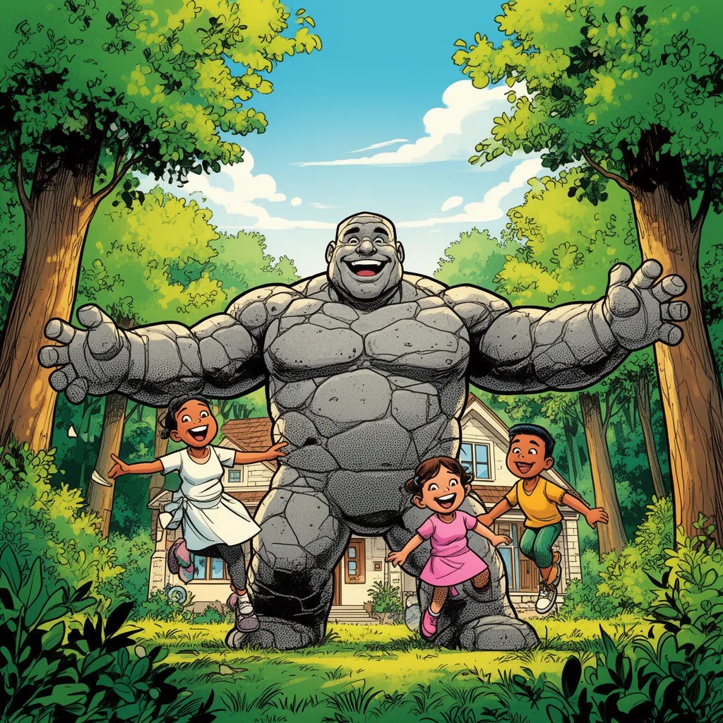 Hayal et: Bir zamanlar, yeşilliklerin yemyeşil ormanlarının kıyısında yaşayan bir Taş Ailesi vardı.