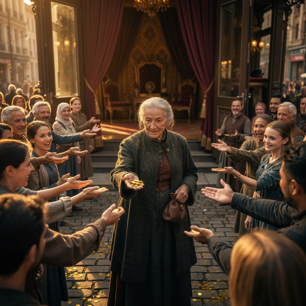 he started distributing his gold to people.