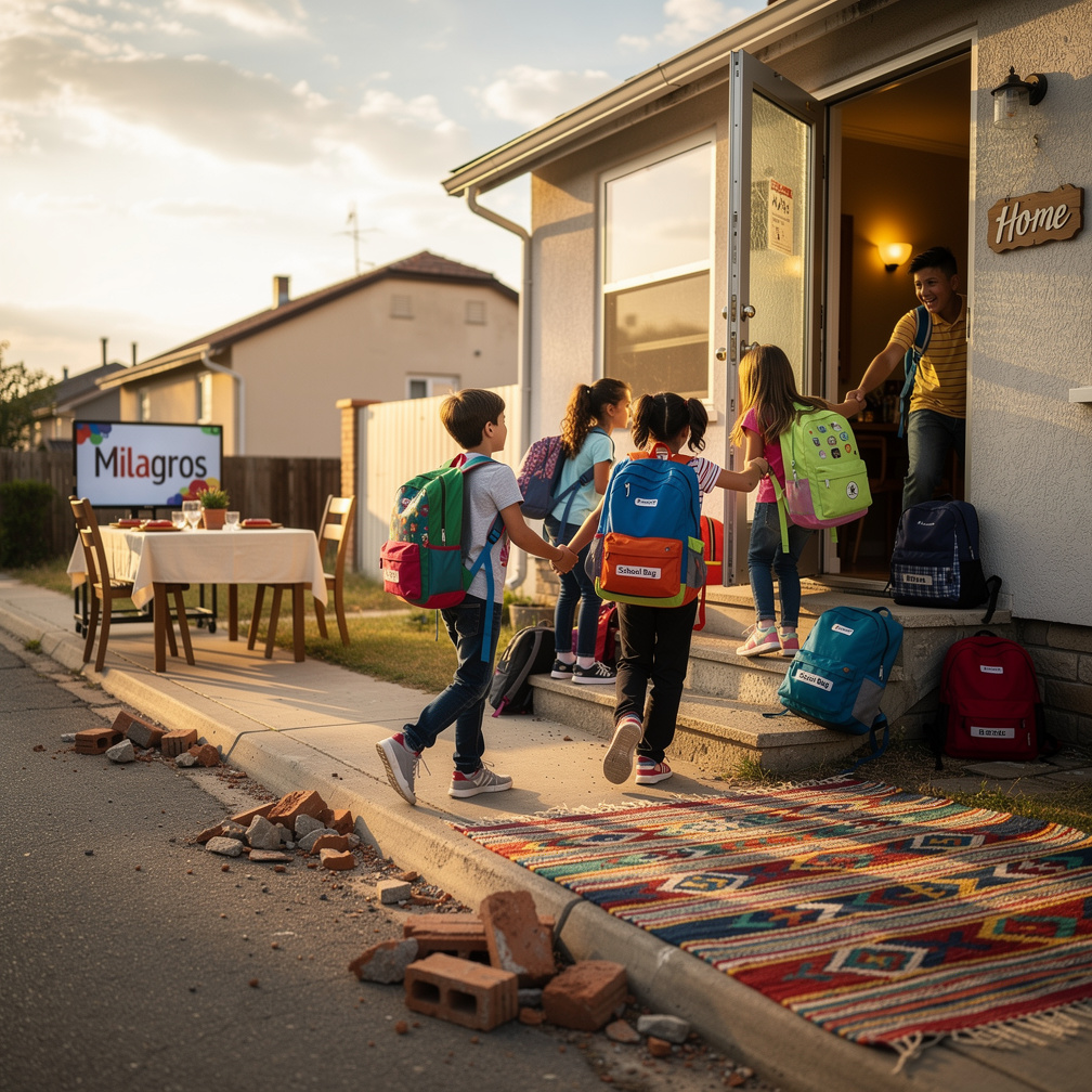 Annen camdan sesleniyor "yemek hazır hadi oyalanmayın" kardeşinin elinden tutup eve çıkıyorsun. Milagros'u izleyerek yemeğini