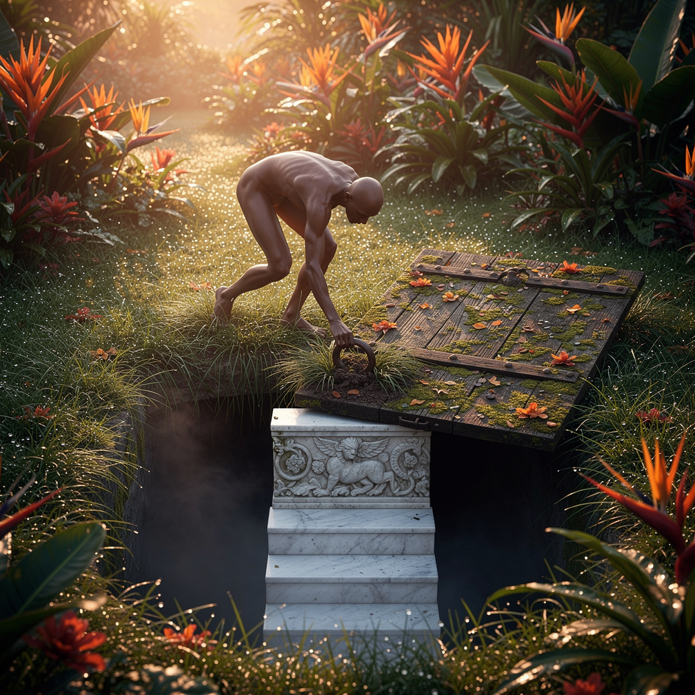 Imagine si: Marchant dans un jardin baigné dans la rosée du matin, un anneau rouillé s’emmêle avec les herbes, vous vous bais