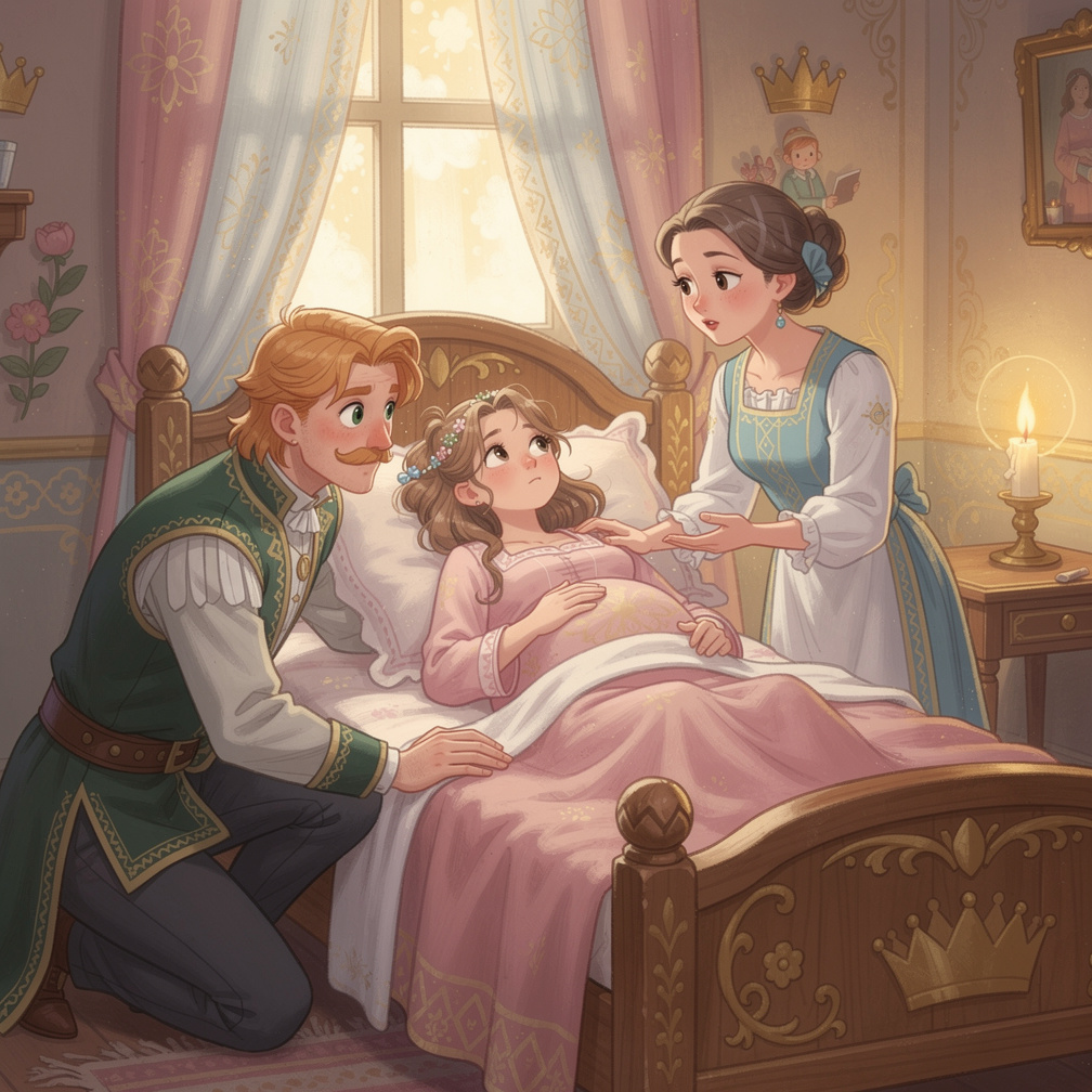 Imagine if: King Thomas his strawberry blonde hair, mustache, and green eyes knelt beside Rita's bedside, while Rita was wear