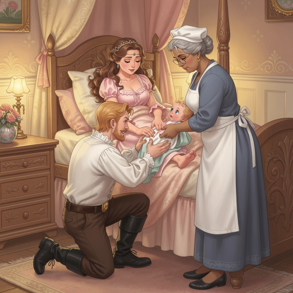 Queen Rita squeezed Thomas's hand while the midwife said just two more pushes Rita. That's when Rita did one more big push. T