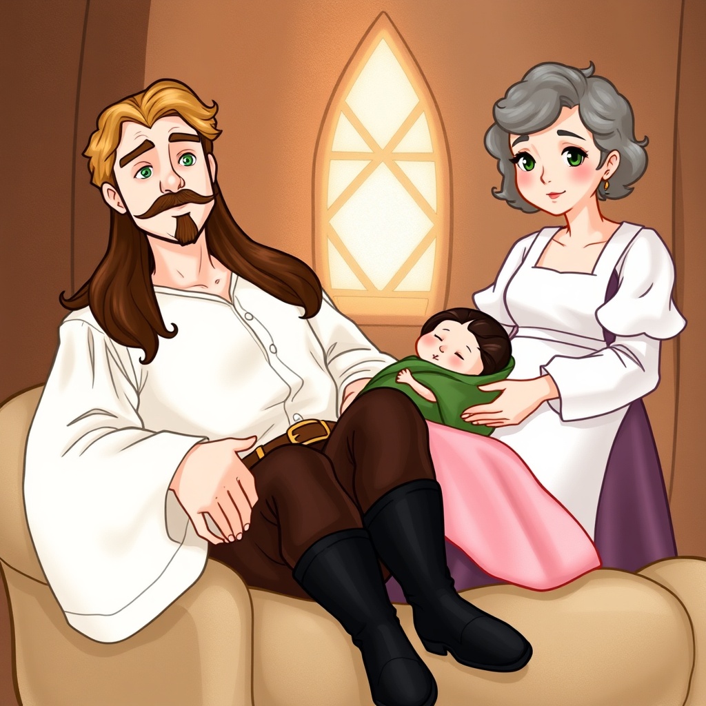 Then Queen Rita held baby Agnarr, his strawberry blonde hair and green eyes, was wrapped in a green blanket and Thomas saw hi