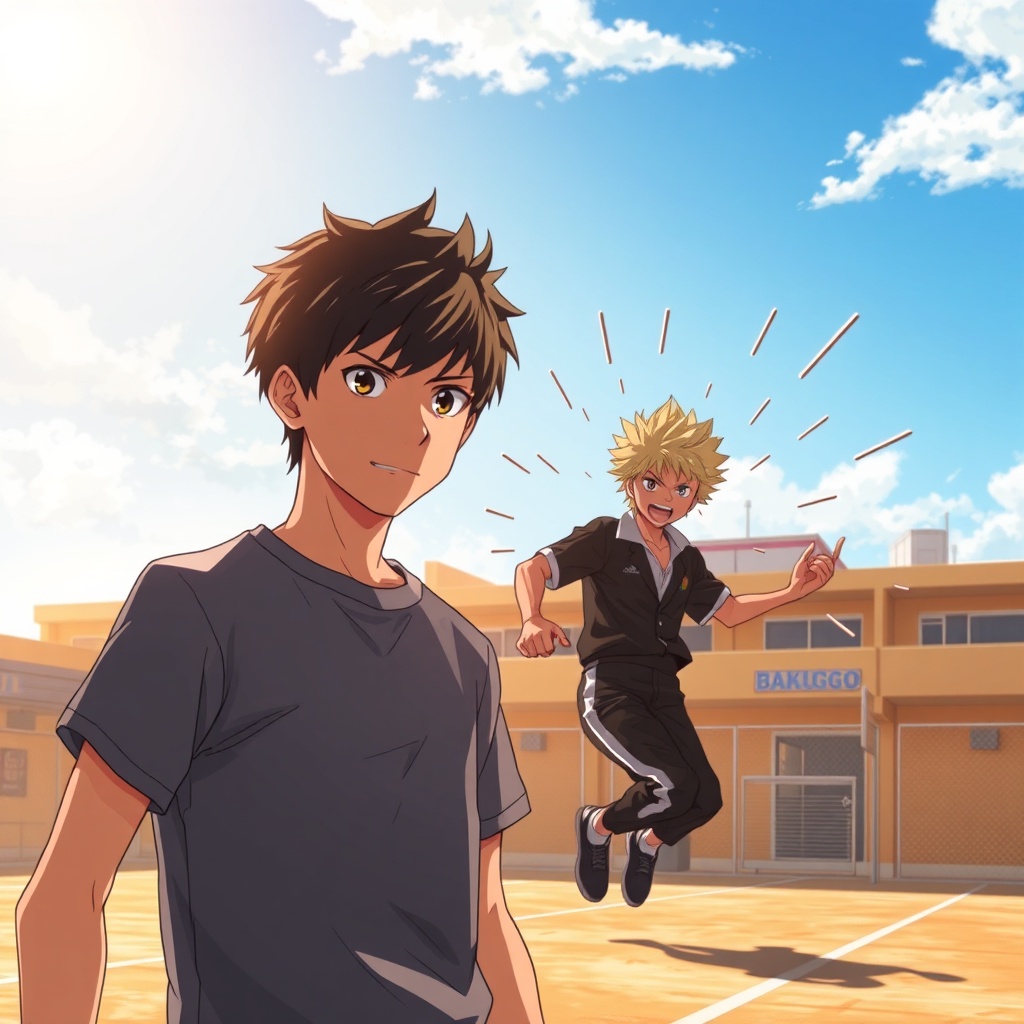 Imagina si: estoy entrenando en la UA, reforzando mi quirk hasta que Bakugo llega gritando y se me lanza encima gritándome qu