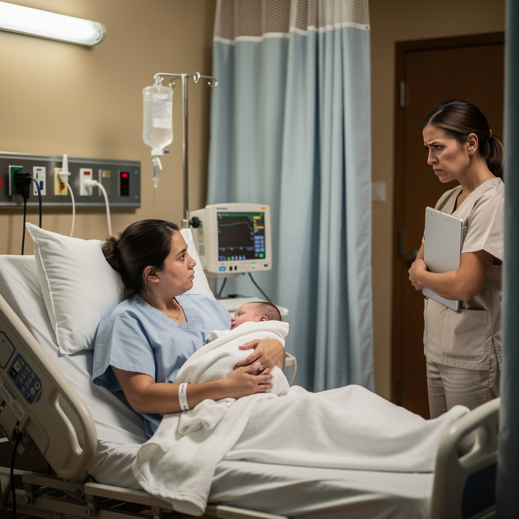 Hayal et: Yeni doğan oğlunuzu kucağınıza alarak hastane odasında otururken, kapının yanında asık suratlı bir ifadeyle duran h