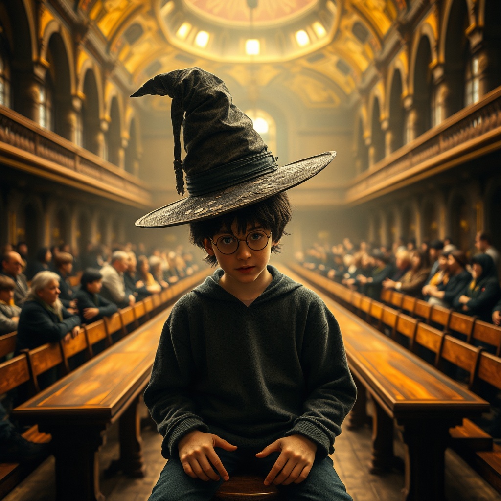 Hayal et: Harry Potter, Hogwarts'a ilk geldiğinde Seçmen Şapka başının üstünde oturuyor. Şapka uzun uzun düşünüyor. Harry'nin