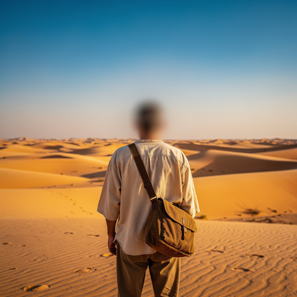 Hayal et: Bir tane adam çölde bir çanta ile kaybolur.