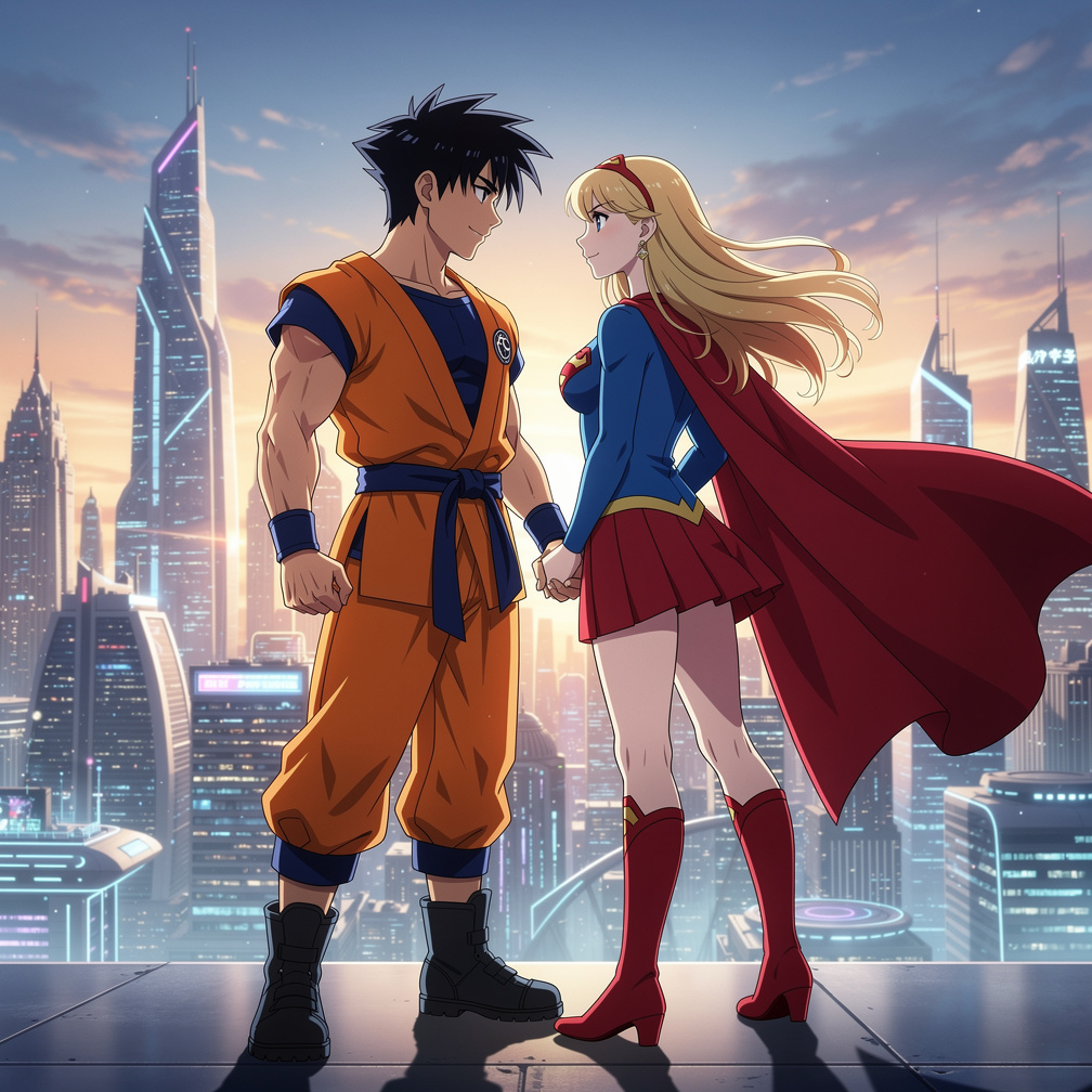 Imagina si: Goku es enviado al universo de Supergirl donde ambos se enamoran y luchan con los villanos más malvados.