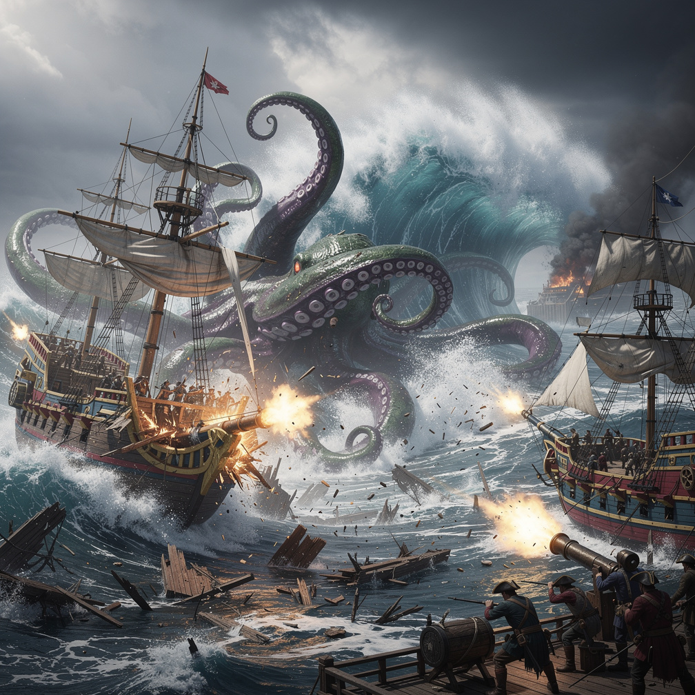 Hayal et: bir büyük okyanus var orada çok dalga var ve okyanusta bir ahtapot canavarı var o kraken gibi ve kraken bir büyük k