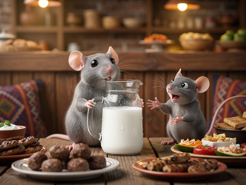 Bir fare arkadaş "cızbız köfte ayranı kökle" diyor o yüzden farenin 1 litre ayran içmesi lazım oluyor.