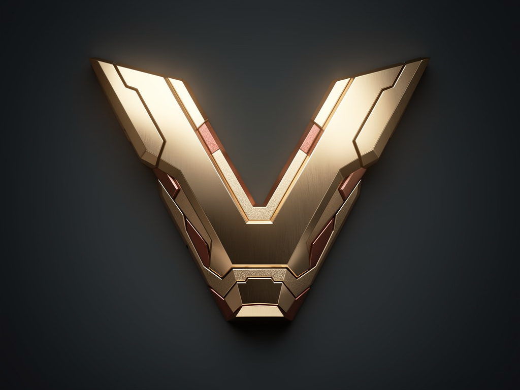 Bir logo yap V yazsın ve metallerden olsun. Metallere biraz sarılık ekle sarılıklar ironman gibi olsun paslı olmasın V'nin al
