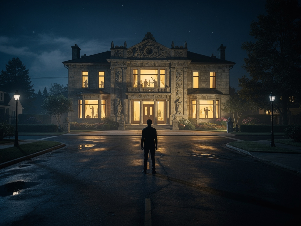 Hayal et: Birakşamvaktiydisokaktagezerkenbir konağınışıklarınınyanıyorvesokaktanyüksek seslebirmüziktümsokağıdolduruyordu
Bi