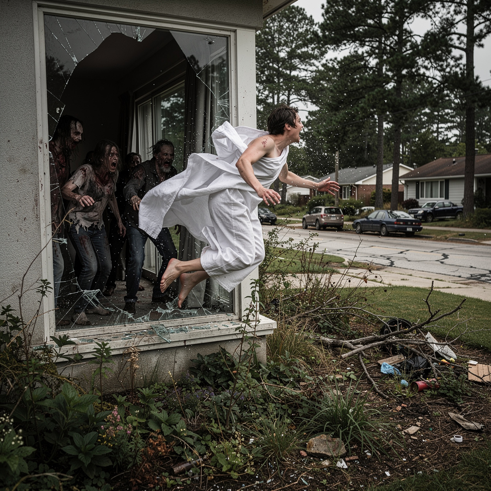 Merdivenlerden aşağı inip mutfağa kendini kilitleyir. Camdan bahçeye atlar ve caddeye koşar ama etrafına fazla sessiz olduğun