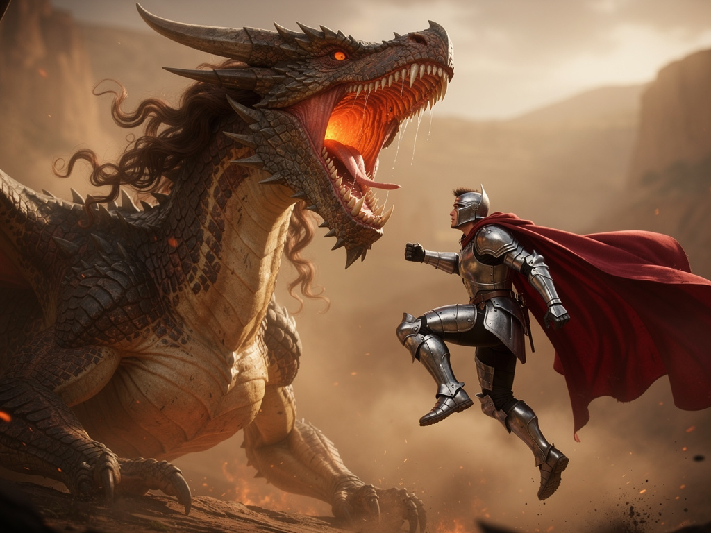 he then willingly jumps into the dragon's mouth.