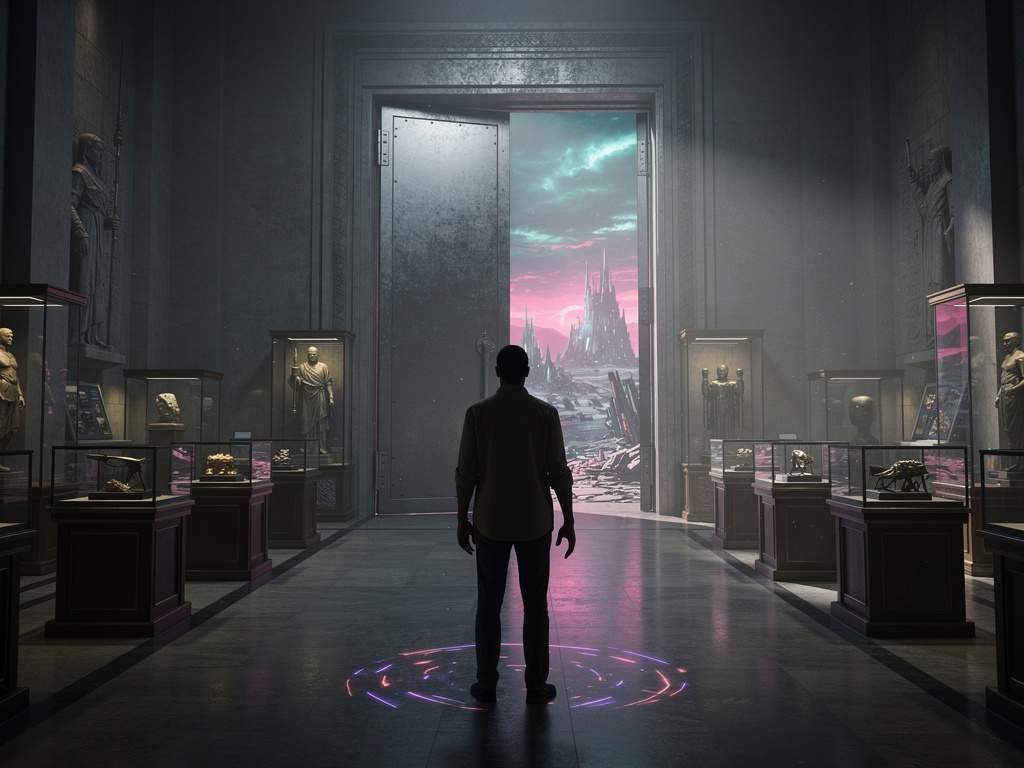 Np artık başka dünya ışınladığı ve bir müzede uyanır.