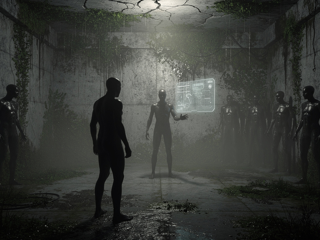 Imagina si: De repente apareces en un espacio con paredes grises, humedad y moho por todos lados. Logras ver a más gente reun