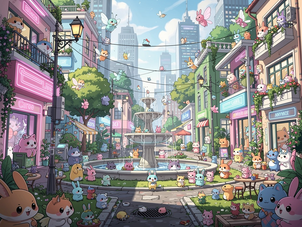 Em todos os lugares está cheio de criaturas coloridas e doces.