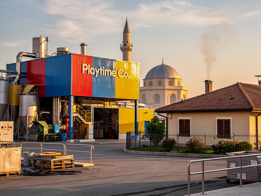 Hayal et: Playtime co. Fabrikası gerçekten var ve eskiden burda çalışıyordun kendi evinin camisi arkasından gözüküyor.