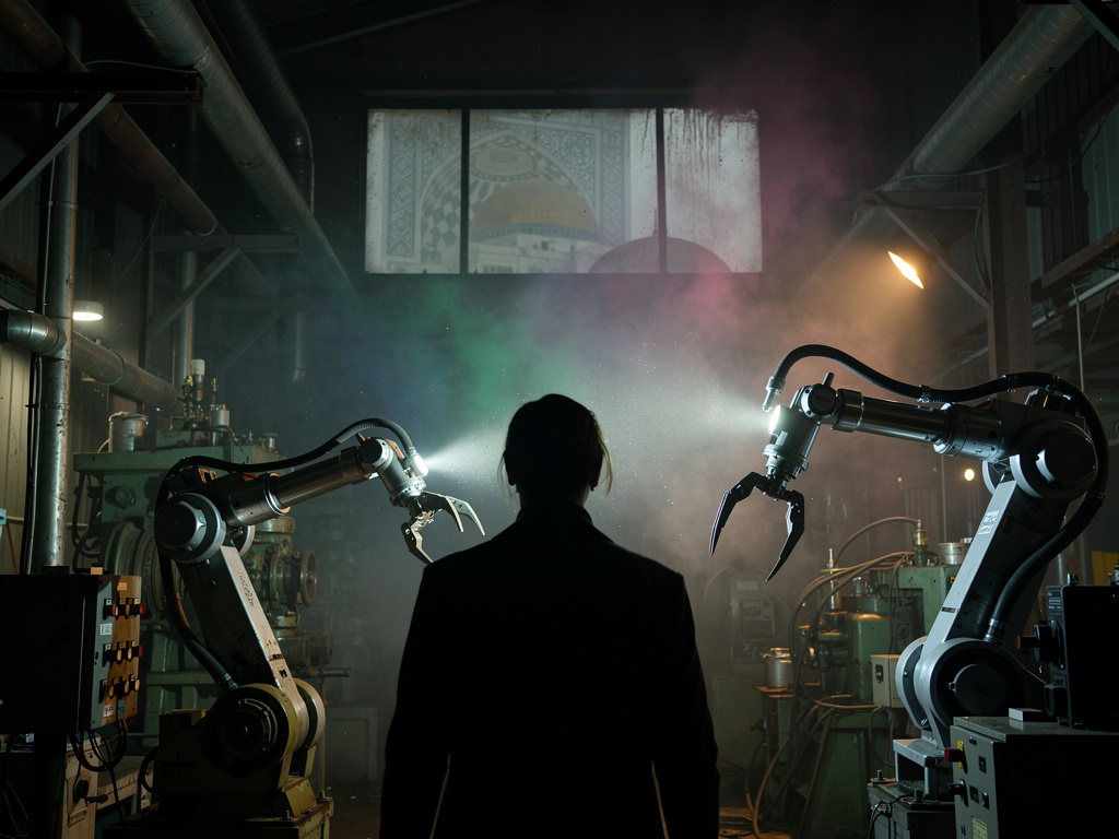 Derinlere iniyorsun robot kollar parlar ama hala karanlık.