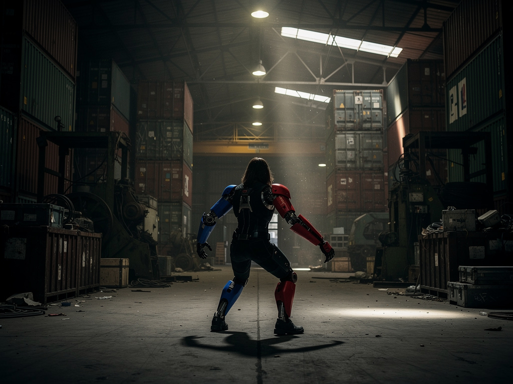 Mavi eldiven kolu ve kırmızı eldiven kolu ile depo benzeri bir yere gidersin ve çok büyük