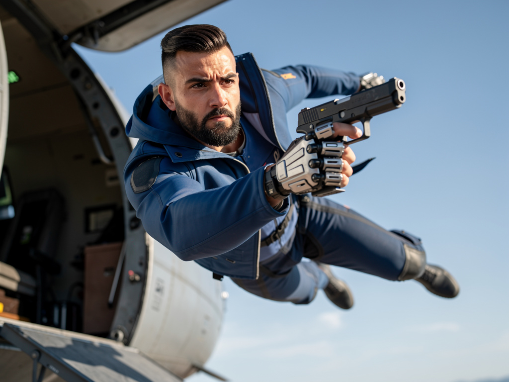 Sen bir Valorant ajansın, güçlerin var, elinde tabancayla uçaktan iniyorsun.
Yakalı bir çeket mavi
Elini mekanik gibi