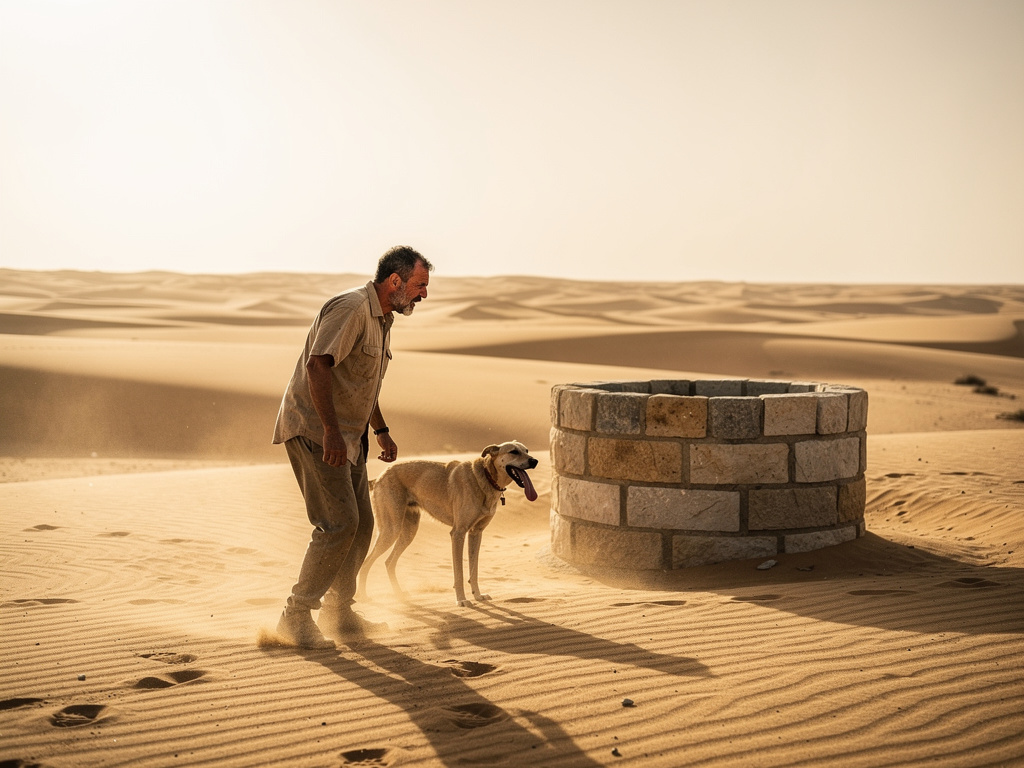 تخيل لو: كان هناك رجل يسير في الصحراء، والحر شديد جدًا، وكان عطشان جدًا ومتعب.
فوجد بئر ماء، فنزل وشرب حتى ارتوى.
ولما طلع من