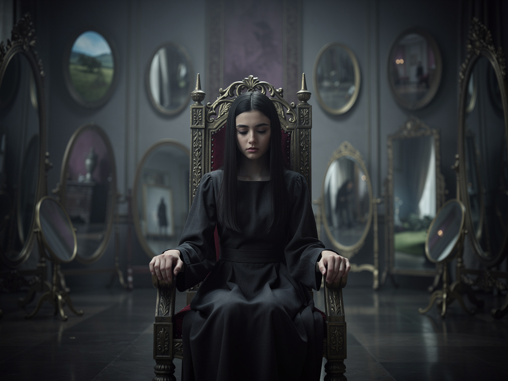 Hayal et: Aynalara hükmeden siyah saçlı karanlık bir kız.