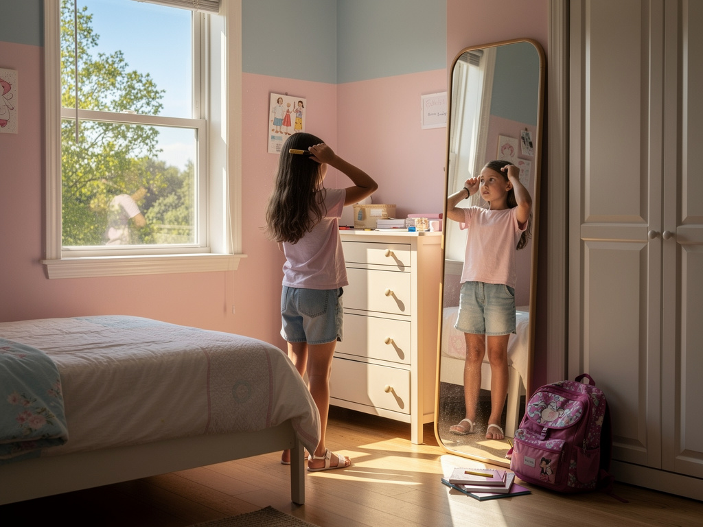 Hayal et: Asya sabah hazırlanır, okula gider.