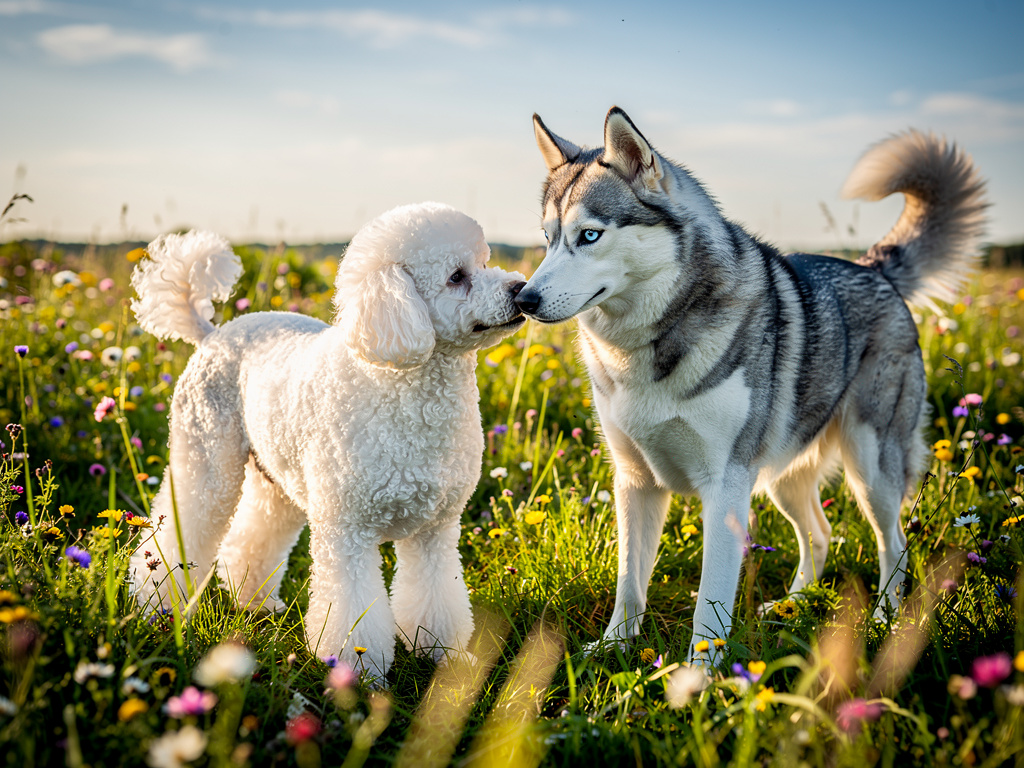 Imagine if: White poodle and husky love.