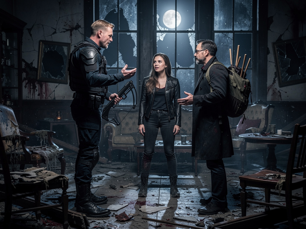 Imagina si: Diálogos entre cazadores de vampiros cuando terminan con un nido de vampiros en la noche.