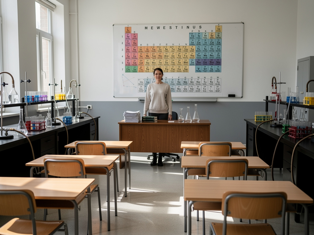 Hayal et: Bir kadın ve okulda kimyasao